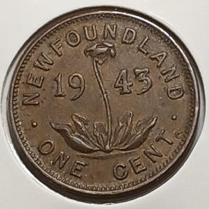 1938, 1940, 1941C, 1942, 1943C King George VI , Newfoundland 1 cent penny.