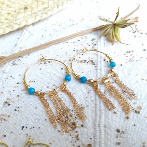 glass beads and sequin Bizkaia earrings Creoles 30 mm golden with fine gold