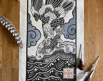 THE SURFIN EAGLE - Linoleum Printing