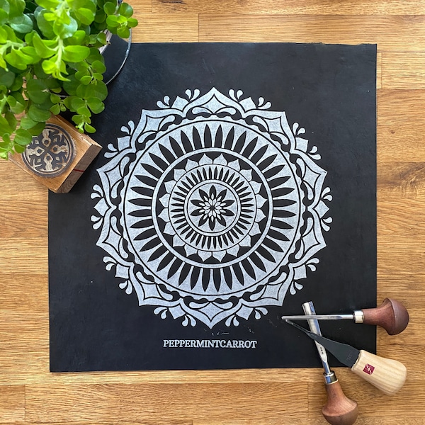 MANDALA-1 - linocut print - silver/black