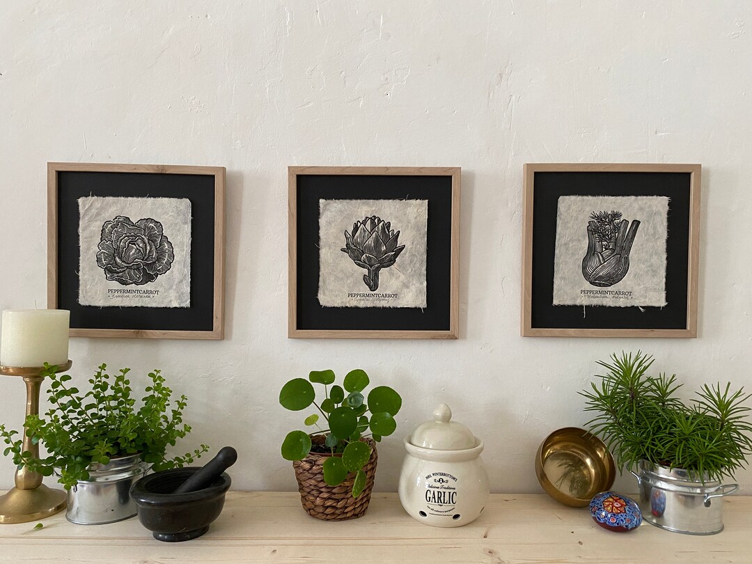 THE KITCHEN COLLECTION Linocut Print Set Black/nature - Etsy