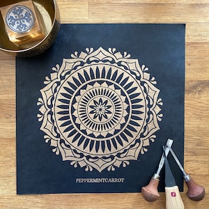 MANDALA-1 - linocut print - gold/black