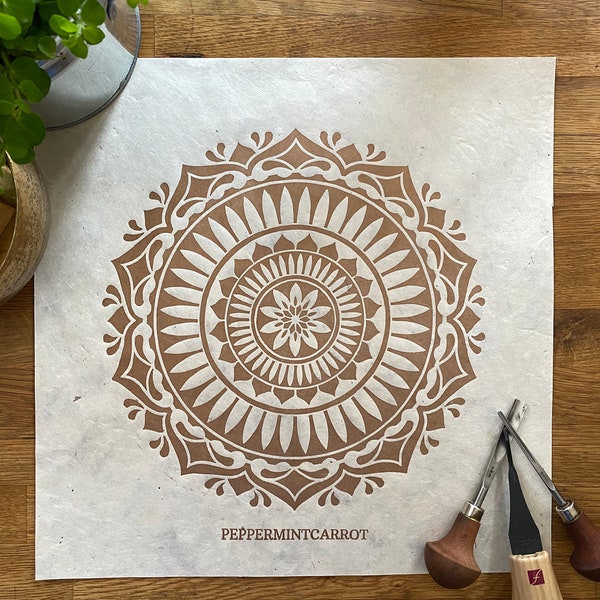 MANDALA-1 - Linocut - Copper/Nature