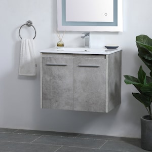 Wall-Hung Single Bathroom Floating Vanity 24 in. Contemporary Modern in Selected finish (Concrete Gray/Walnut Brown/White)- 44024VF