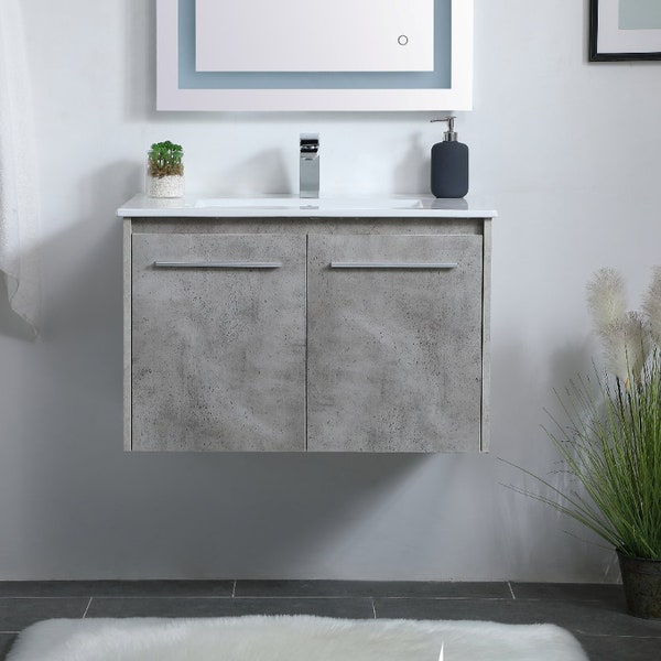 Wall-Hung Single Bathroom Floating Vanity 30 in. Contemporary Modern in Selected finish (Concrete Gray/Walnut Brown/White)- 44030VF