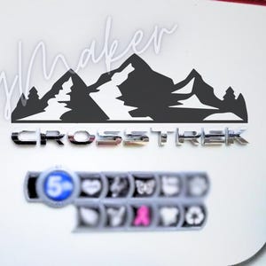 Mountain Trees Outdoor Adventure Over Badge Vinyl Decal | Above badge decal for Subie Viny | Bumper Sticker vinyl Emblem Decal Off Road Camp