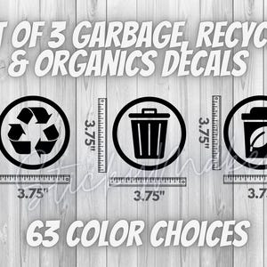 Trash, Recycling, Compost Decals | Waste Bin Labels, Recycle, Organics Stickers | DIY Trash Can Trash Bin Vinyl Decal Sticker