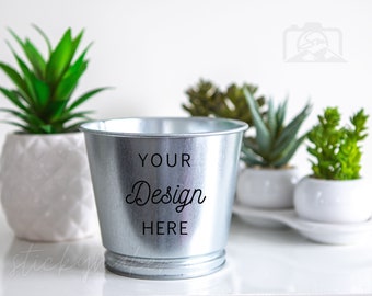 Mockup aluminium plantenbak, blikken bloempot (digitale download)
