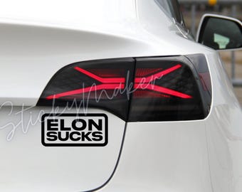 Juego de 2: Calcomanía de vinilo "Elon Sucks" / Pegatina para parachoques / Anti Elon Tesla / Alta calidad, resistente al agua y a los rayos UV / 63 colores a elegir