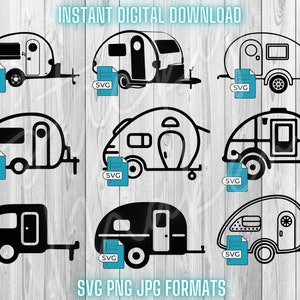 Rimorchio Tear Drop, Camper, RV, Trailer TearDrop, Silhouette, Camping RV, Tab, Little-Guy, R-Pod, Escapod, Bean, Overland, Svg, Png, Jpg