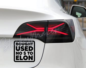 Calcomanía de vinilo usada de Elon Tesla, sin dinero, para parachoques, anti Elon Tesla, de alta calidad, resistente al agua y a los rayos UV, 63 colores a elegir.