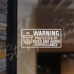 Warning Protected by Video and Audio Surveillance Vinyl Decal | Window Sticker | Home | Business | Protection | Anti-theft | CCTV | Security