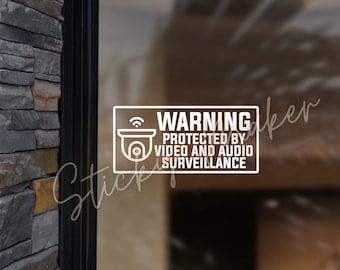 Warning Protected by Video and Audio Surveillance Vinyl Decal | Window Sticker | Home | Business | Protection | Anti-theft | CCTV | Security