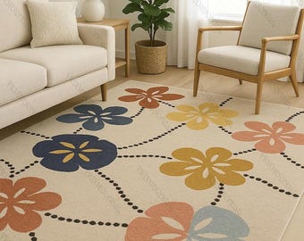 Hand-Tufted Wool Floral Rug: Multicolor Accent Rug