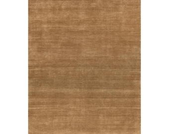 Alfombra de lana color marrón camello tejida a mano y alfombra 100% hecha a mano para dormitorio, sala de estar, comedor, alfombra tejida a mano de color sólido