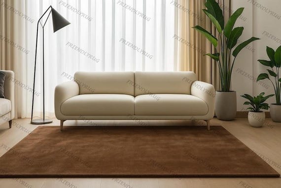 Hand-Tufted Wool Rug: Solid Brown Plain Rug, Modern Style