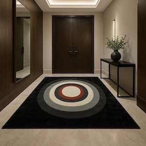 Hand Tufted Black With Circle Rug Handmade| 100% Fine Wool Rug | Rugs for Bedside, Rugs for Office room | Custom Rug | Kids Rug,12x18