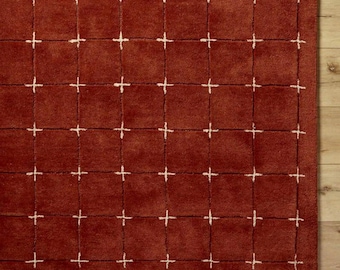 Handgetufteter Terrakotta Wollteppich: Moderner Designer Teppich