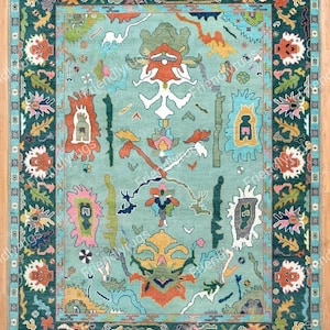 Teal Blue Turkish Oushak Rug | Hand-Knotted Fine Wool Rug | Multicolor Contemporary Rug| Natural dyes rug | Living Room Rug | Bedroom rugs.