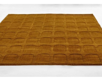 Senfgelber Wollteppich & handgefertigter getufteter 100% Teppich Schlafzimmer Wohnzimmer Esszimmer Luxus Oval Grid Texture Woven Geometrischer Teppich