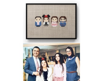 Personlized Gift, Custom Cross Stitch Family Portrait, Custom Cross Stitched Portrait, Personlized Ornament, Family Port,