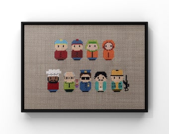 South Park Characters Cross Stitched, Christmas Creative Gift, Custom Family Gift, Custom Xmas Gift, Fanart Decoration Idea