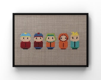 South Park Characters Cross Stitched, Christmas Creative Gift, Custom Family Gift, Custom Xmas Gift, Fanart Decoration Idea