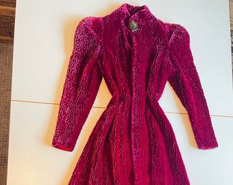 1920s Red Silk Velvet Coat, Very Long - Size Small- Dry Cleaned- Great Condition