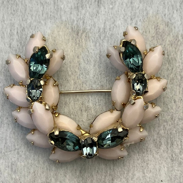 Sherman Opaque pink brooch/ earrings with blue rhinestones DESCRIPTION Is Located AFTER reveiws! Please scroll down!!!!!!