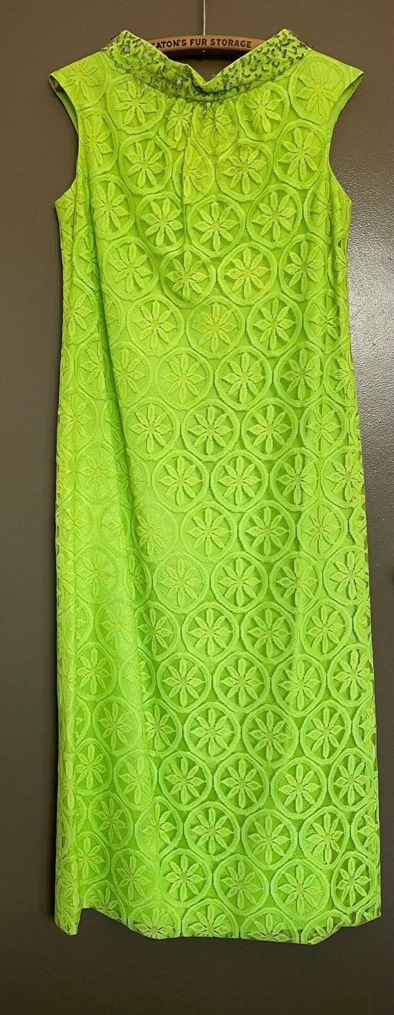 1960s Dress- Size Medium- GROOVY BABY- Lime Green Flower Lace- Beaded Collar - Etsy 1960s Dress- Size Medium- GROOVY BABY- Lime Green Flower Lace- Beaded Collar - Etsy