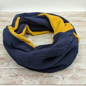 Muslin loop scarf - nursing scarf - children&#39;s scarf - made of muslin - dark blue and mustard yellow