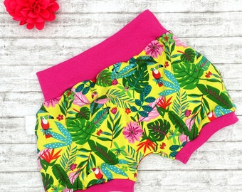 Shorts with flamingos Parrots Monstera flowers - super comfortable jersey - Short pump pants - summer pants - shorts - thin pants