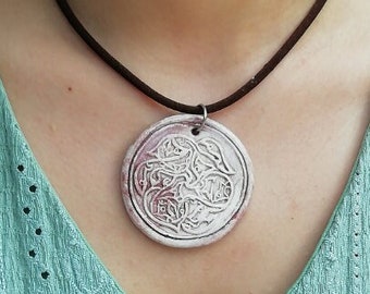 Ceramic Necklace, Handmade jewelry, Beige ceramic pendant, personalized gifts for her , Valentine day gift