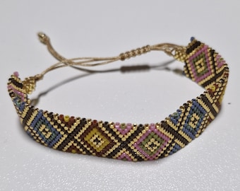 Ethnic Miyuki Beaded Bracelet: Adjustable Macrame, Multicolor Design