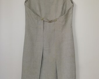 Handmade vintage linen dress. Elegant linen dress. Beige Linen Dress