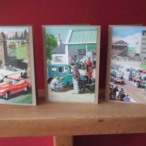 Biglietti d'auguri con illustrazioni di libri vintage fatti a mano con coccinelle - Storia dell'automobile