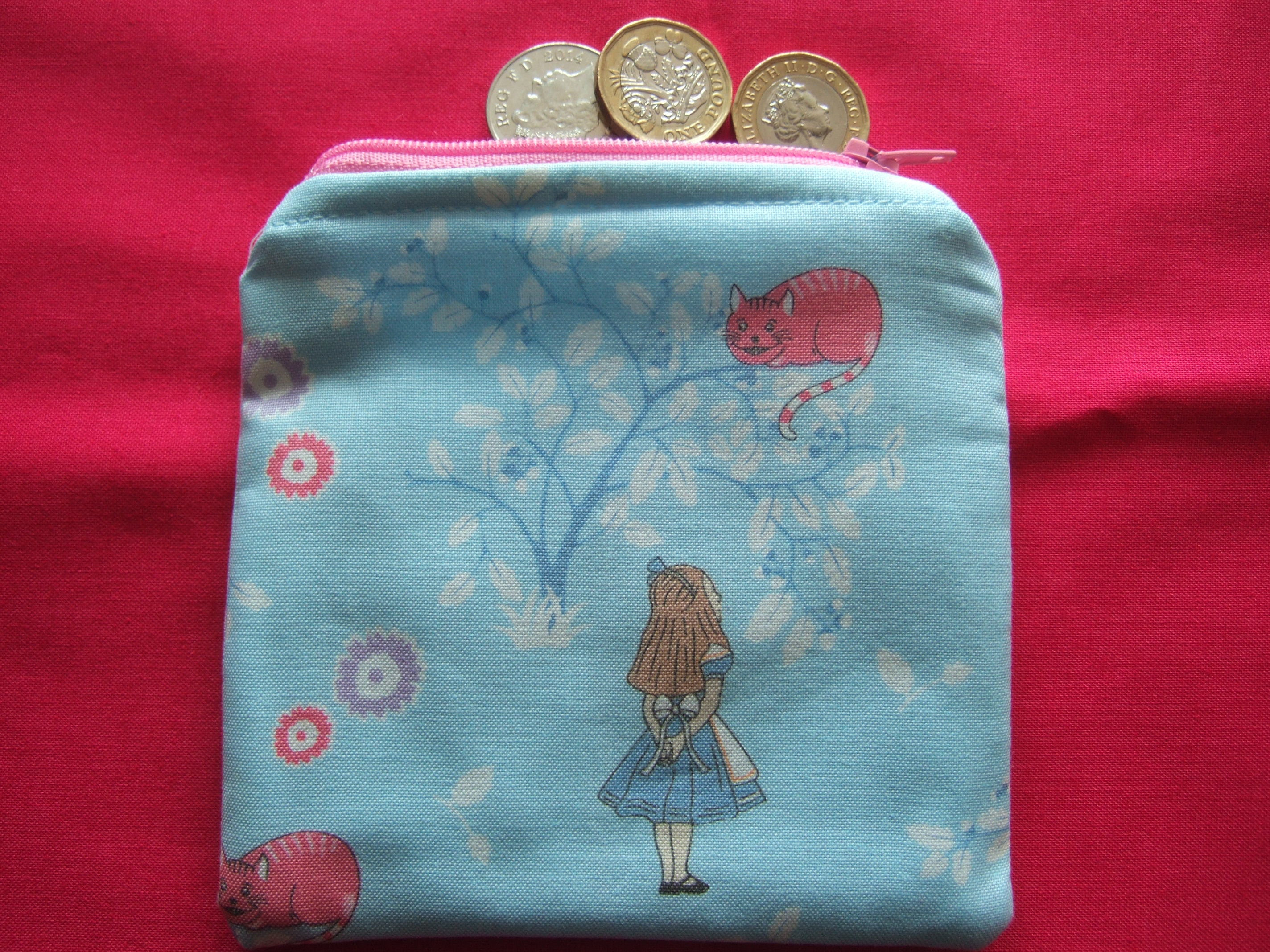 Handmade Fabric Coin Purse, Coin Pouch, ALICE IN WONDERLAND Handmade