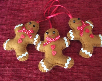 Handmade, Hand Stitched, Felt Christmas Decoration, GINGERBREAD MAN, Christmas Tree Decoration