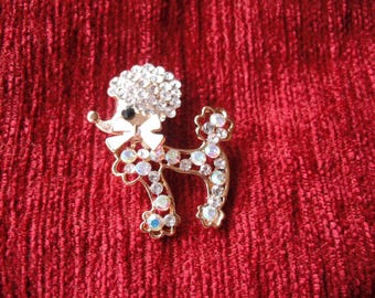 Vintage Poodle Brooch: Colorful Enamel Pin with Rhinestones