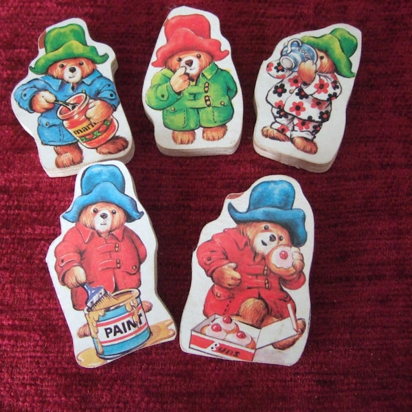 Pièce de puzzle en bois recyclé Broche OURS PADDINGTON, insigne, broche en bois, épingle rétro