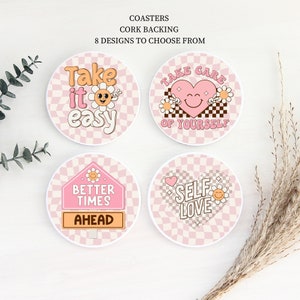 Round Coasters - Cork Backing - Self Love - 8 Designs - Mental Health