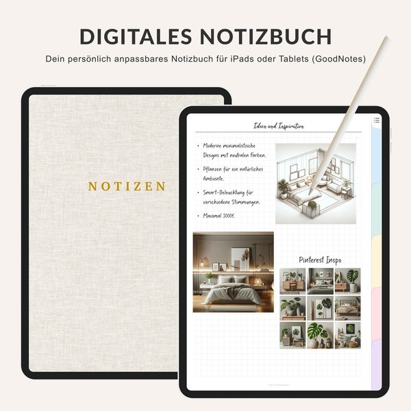 Digitales Notizbuch für GoodNotes (iPad und Tablets) | GoodNotes Vorlagen Pastel Deutsch