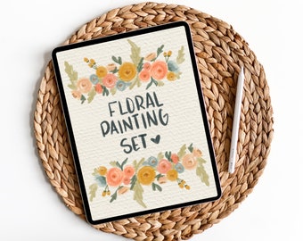 Floral Painting Brush Set plus Canvas Textures For Procreate/ Instant Digital Download