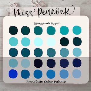 Miss Peacock shades of teal Procreate Color Palette Instant Digital Download
