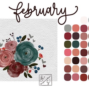Paleta de cores de inverno de fevereiro para Procreate. Download digital instantâneo.