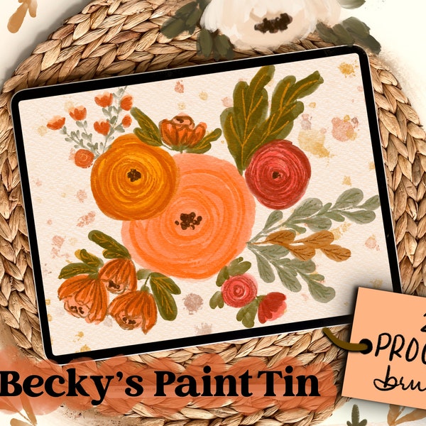 Becky’s Paint Tin Gouache Brushes for Procreate | 20 painting brushes | Instant Digital Download