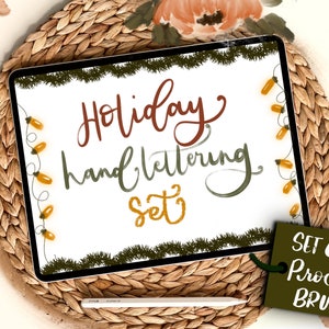 Holiday Hand lettering Procreate Brush Set, 10 Pack, Instant Digital Download, Digital Brush Set
