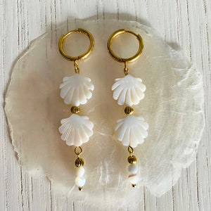 Maimiti Earrings - Stainless Steel and Mother-of-Pearl Shell Earrings - Women&#39;s Jewelry