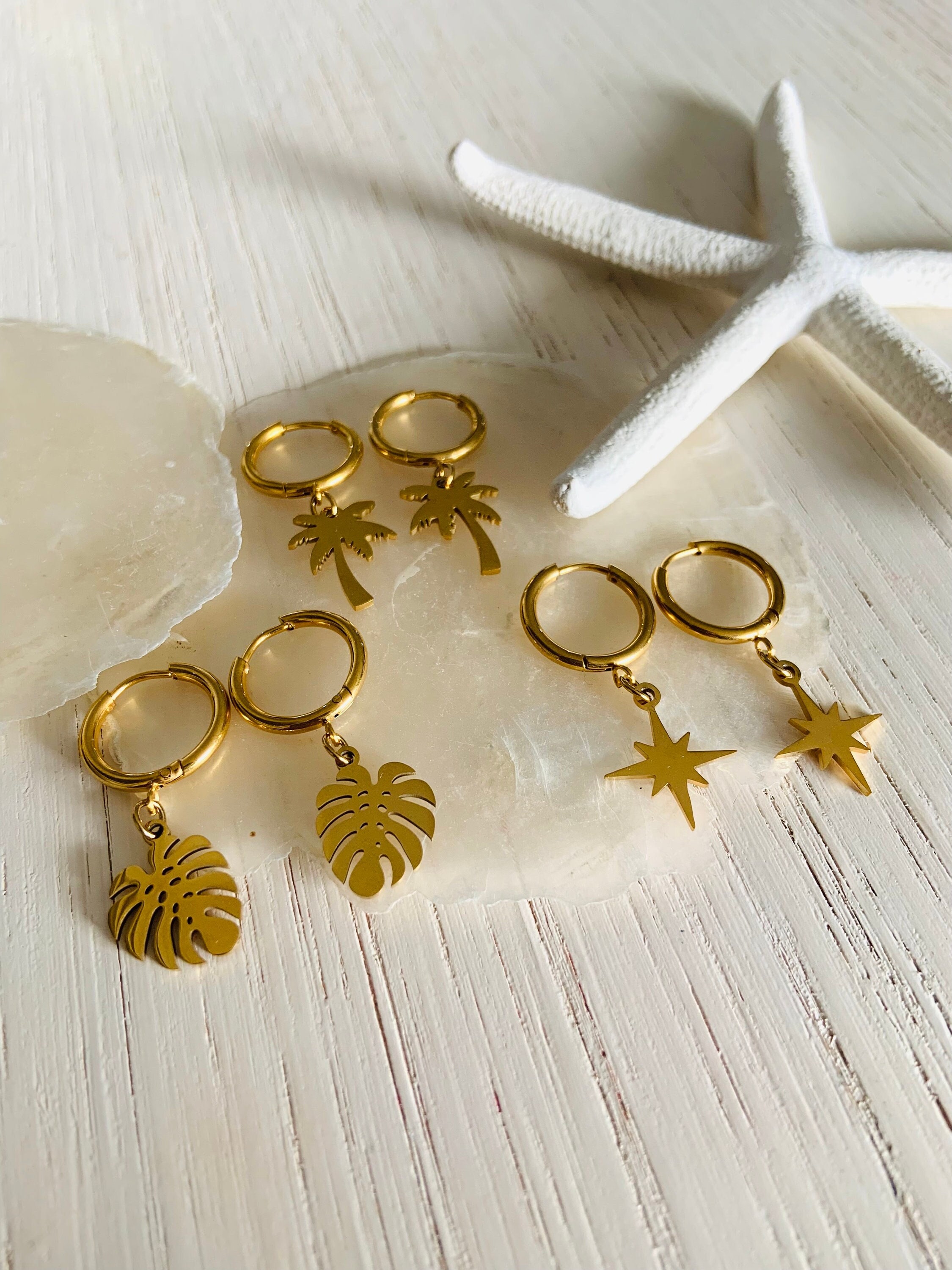 Boucles D'oreilles Vintage Feuille De Palmier - Style Ancien, XXème Siècle, Occasion