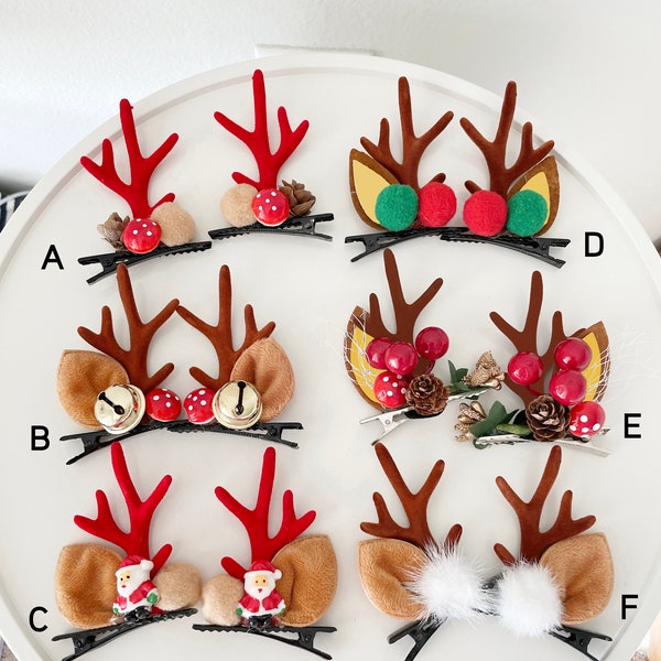 Christmas Reindeer Horn Hair Clips, Reindeer Hair Clips, Christmas Hair Accessories, Woodland Deer Hair clips, Baby Deer Costume Accessories